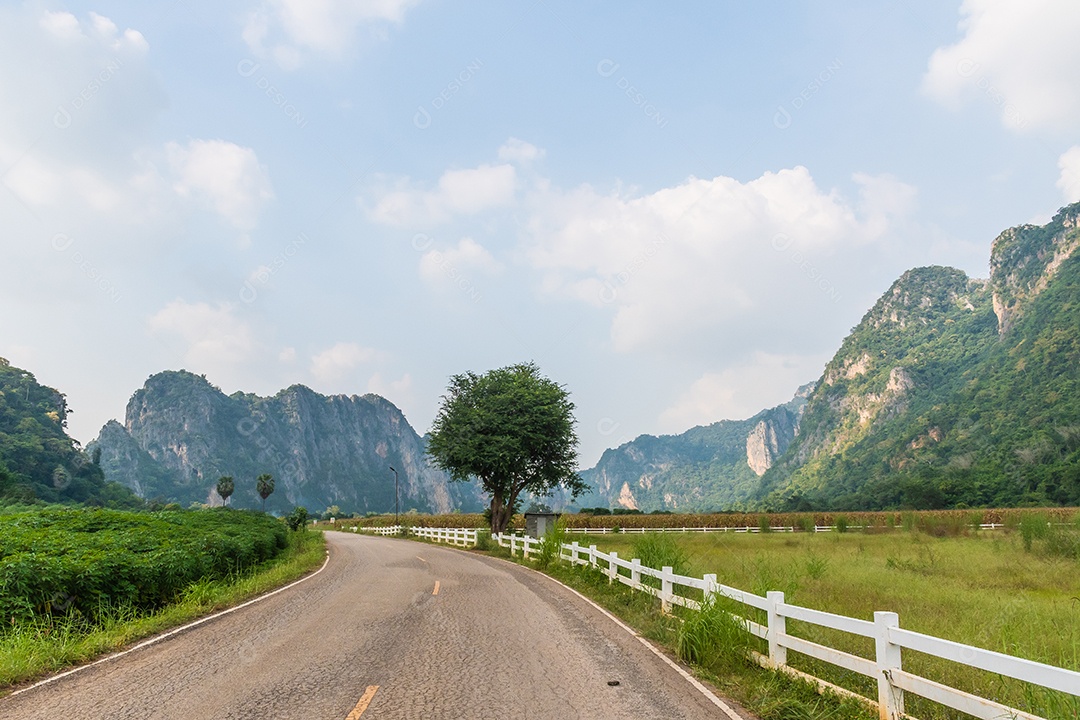 Paisagem de montanha e uma árvore
