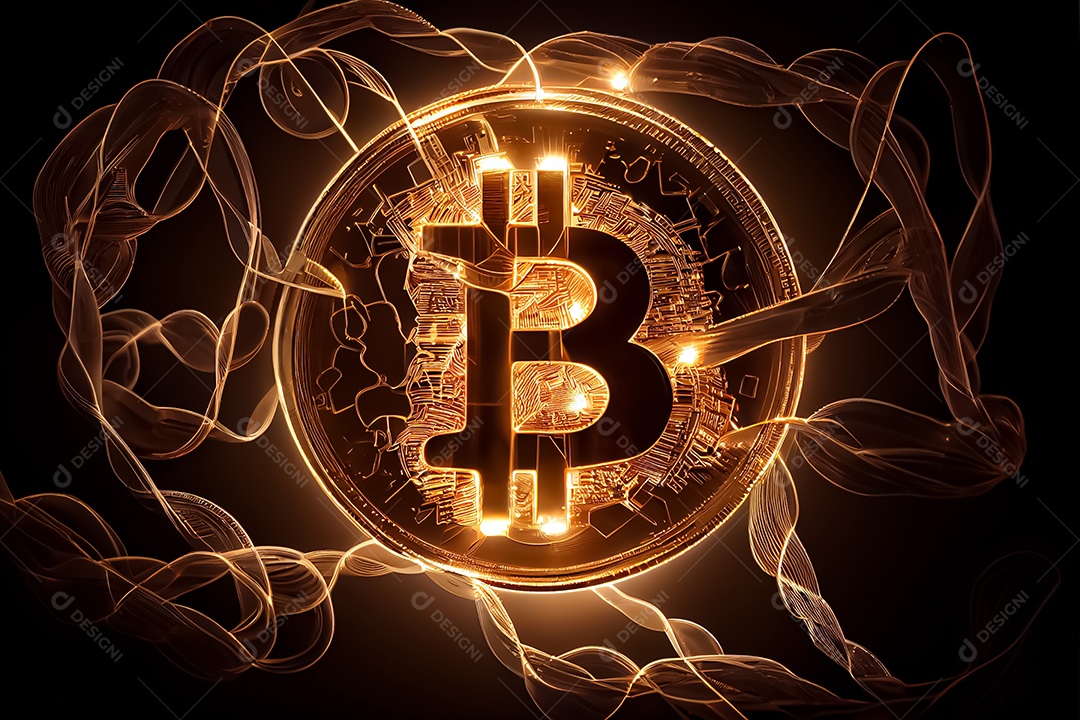 Bitcoin dourado, imagem conceitual para moeda criptográfica, símbolo ouro bitcoin