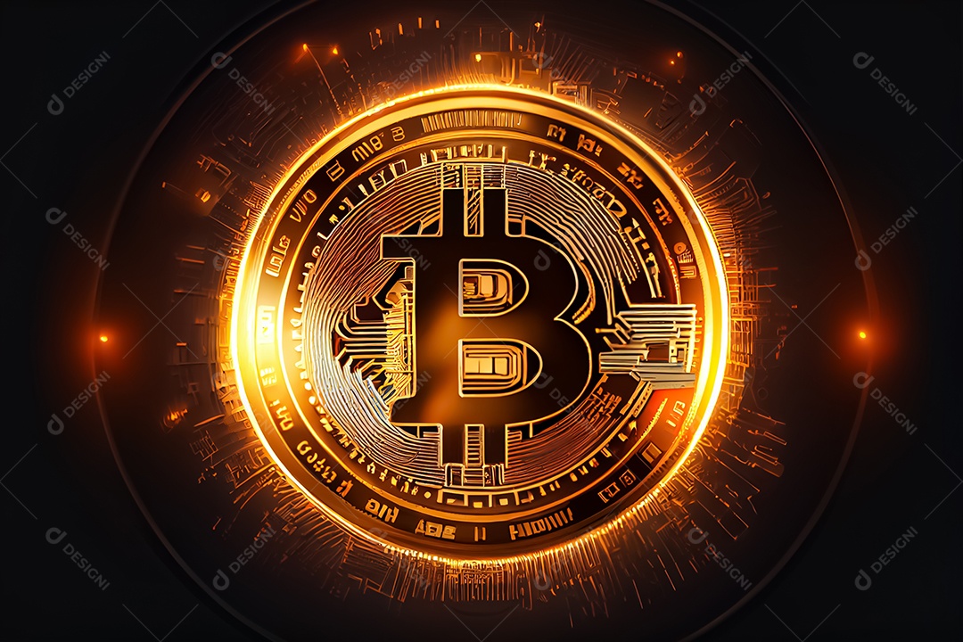 Bitcoin dourado, imagem conceitual para moeda criptográfica, símbolo ouro bitcoin