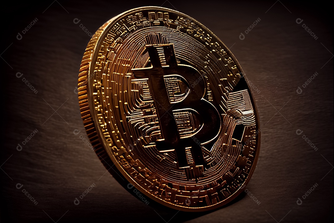 Bitcoin dourado, imagem conceitual para moeda criptográfica, símbolo ouro bitcoin