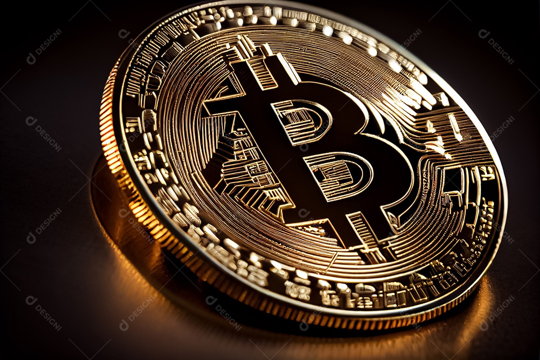 Bitcoin dourado, imagem conceitual para moeda criptográfica, símbolo ouro bitcoin