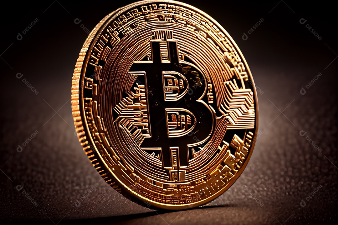 Bitcoin dourado, imagem conceitual para moeda criptográfica, símbolo ouro bitcoin