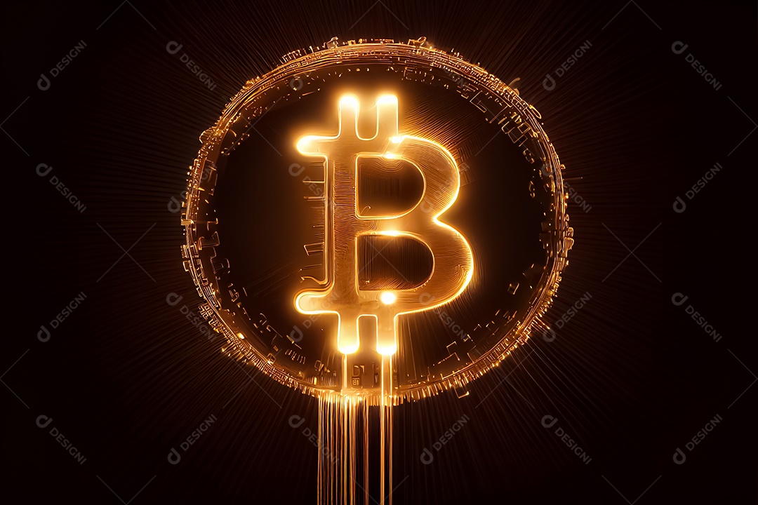 Bitcoin dourado, imagem conceitual para moeda criptográfica, símbolo ouro bitcoin