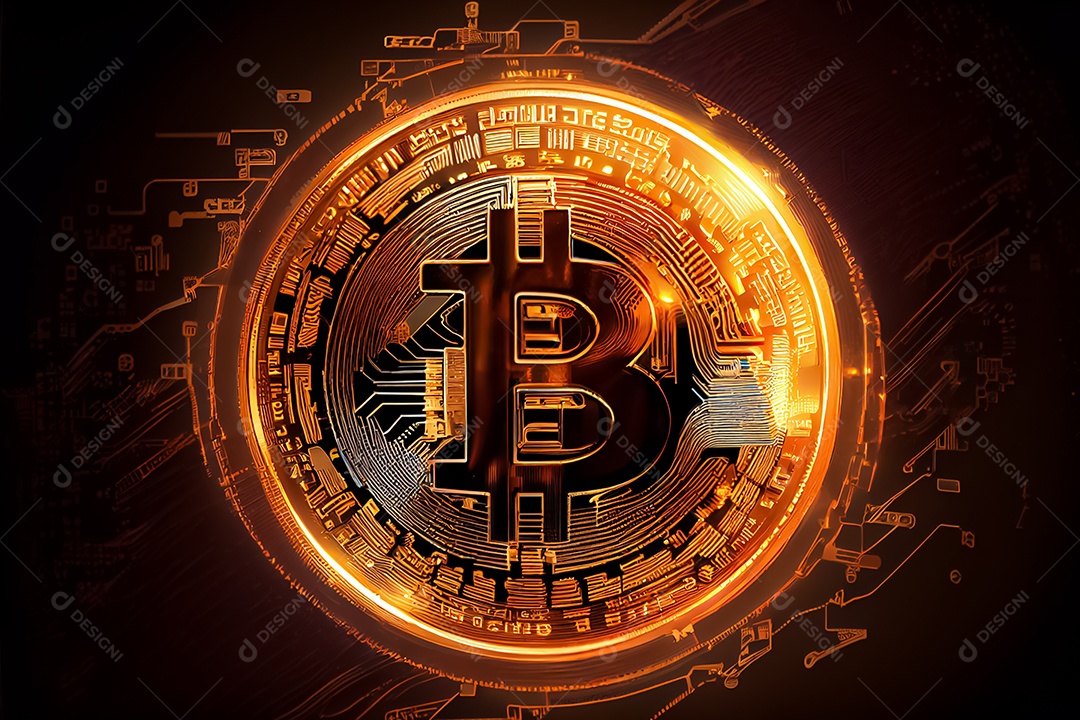 Bitcoin dourado, imagem conceitual para moeda criptográfica, símbolo ouro bitcoin