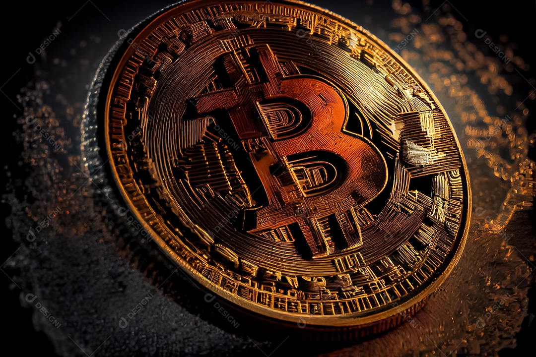 Bitcoin dourado, imagem conceitual para moeda criptográfica, símbolo ouro bitcoin