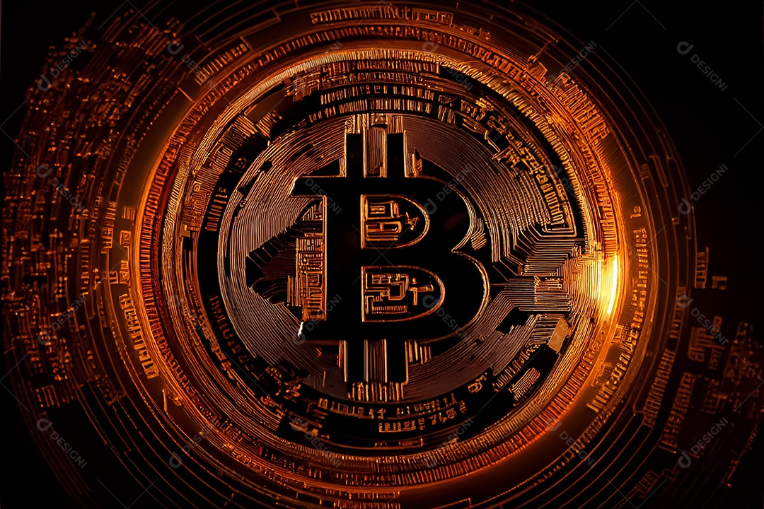 Bitcoin dourado, imagem conceitual para moeda criptográfica, símbolo ouro bitcoin