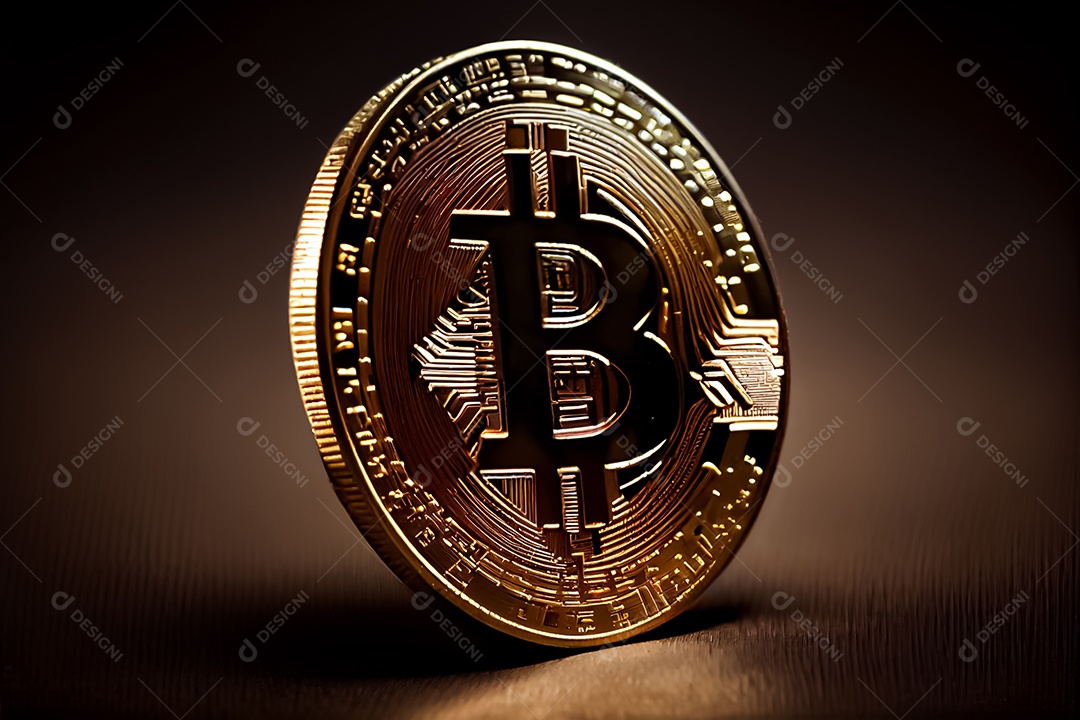 Bitcoin dourado, imagem conceitual para moeda criptográfica, símbolo ouro bitcoin