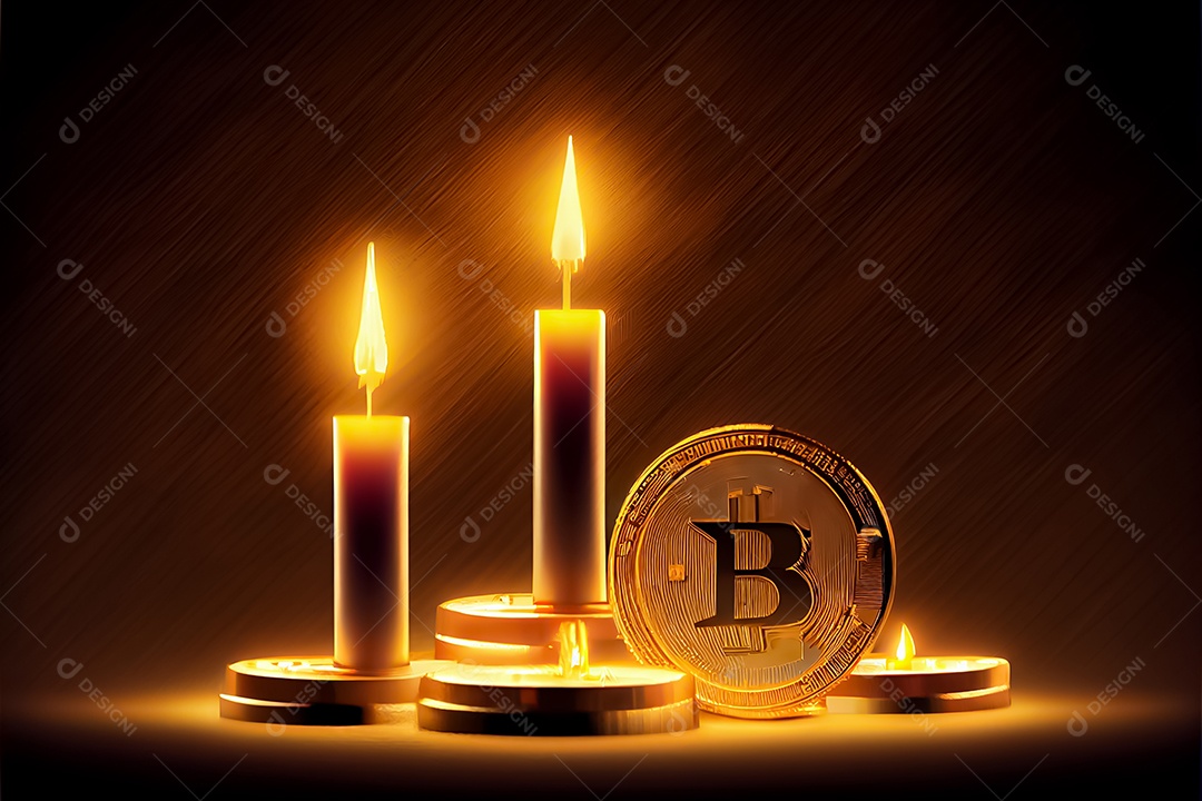 Bitcoin dourado, imagem conceitual para moeda criptográfica, símbolo ouro bitcoin