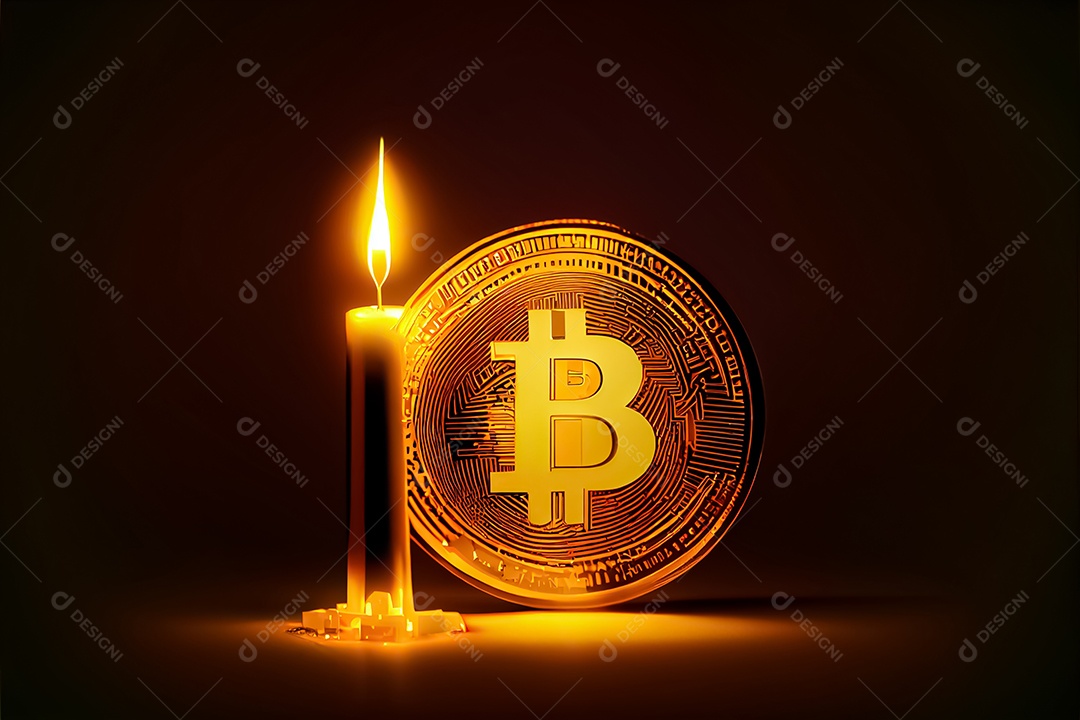 Bitcoin dourado, imagem conceitual para moeda criptográfica, símbolo ouro bitcoin