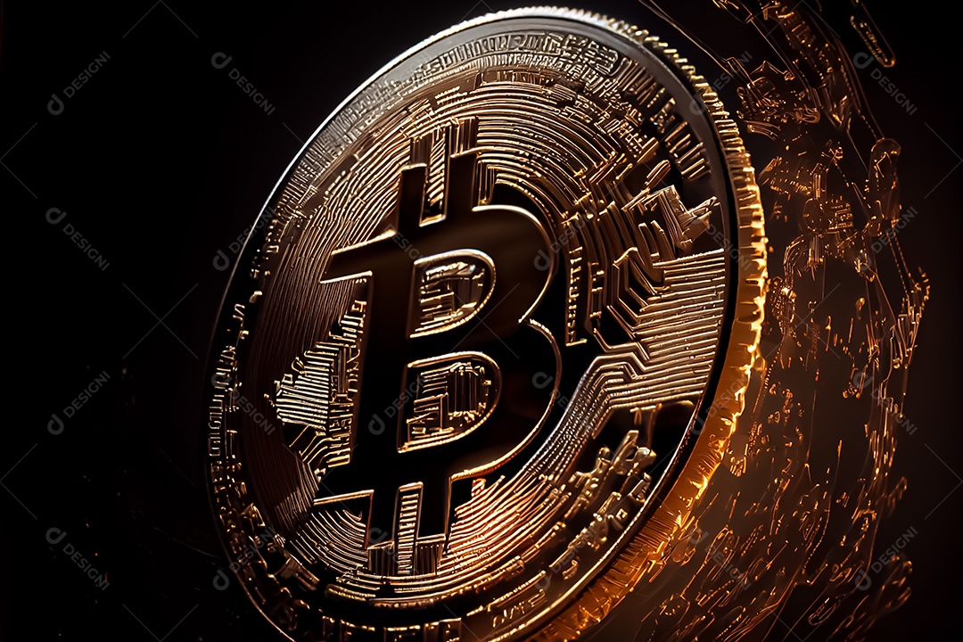 Bitcoin dourado, imagem conceitual para moeda criptográfica, símbolo ouro bitcoin