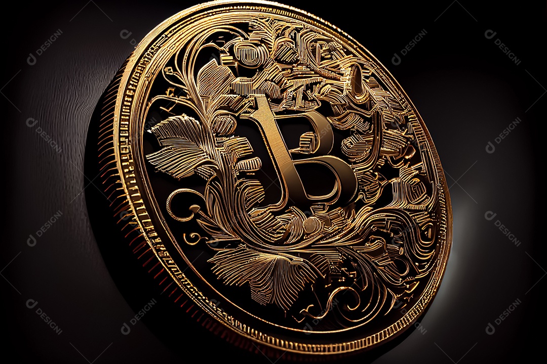 Bitcoin dourado, imagem conceitual para moeda criptográfica, símbolo ouro bitcoin