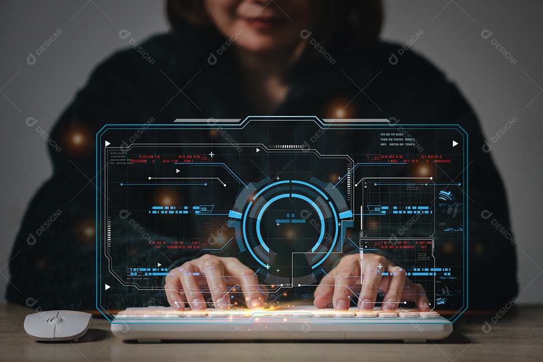 Processamento digital futurista de scanner de impressão digital de identificação biométrica para acessar dados financeiros pessoais. vigilância e varredura de segurança de programas digitais aplicativos futuristas cibernéticos