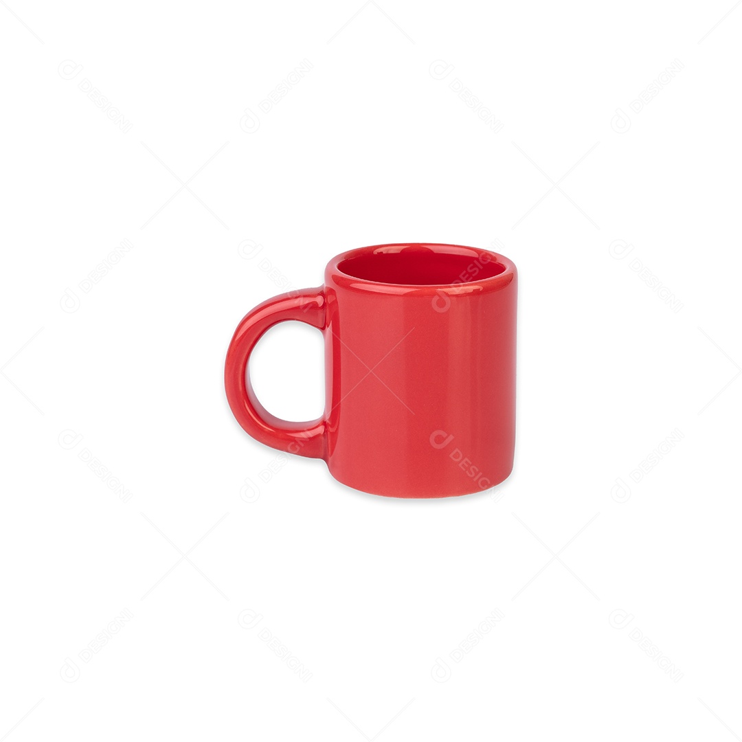 Xícara de café de metal vermelho isolada sobre fundo branco.