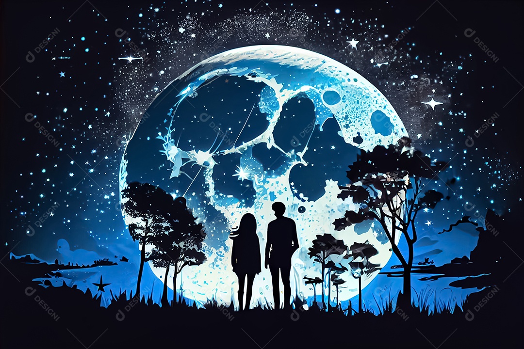Desenho animado casal homem e mulher observando as estrelas do céu à noite