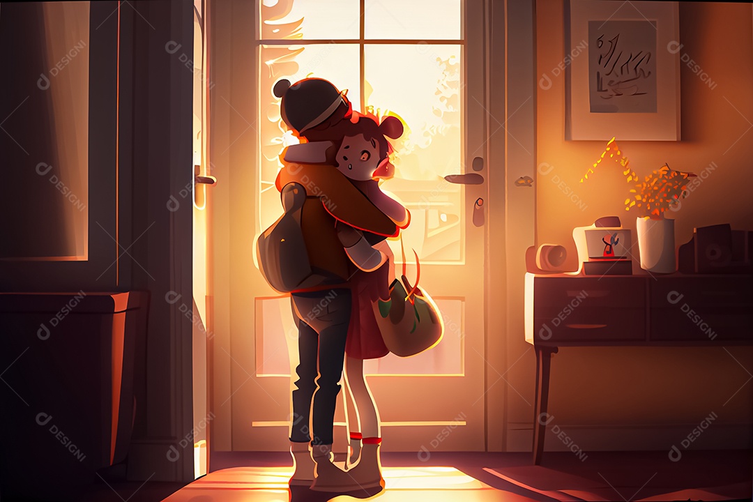 Casal masculino e feminino dos desenhos animados, observando o céu ao entardecer