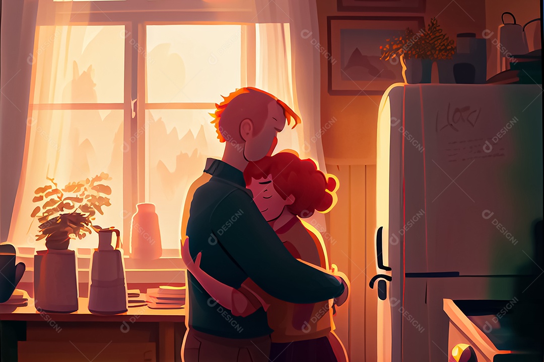 Casal masculino e feminino dos desenhos animados, observando o céu ao entardecer