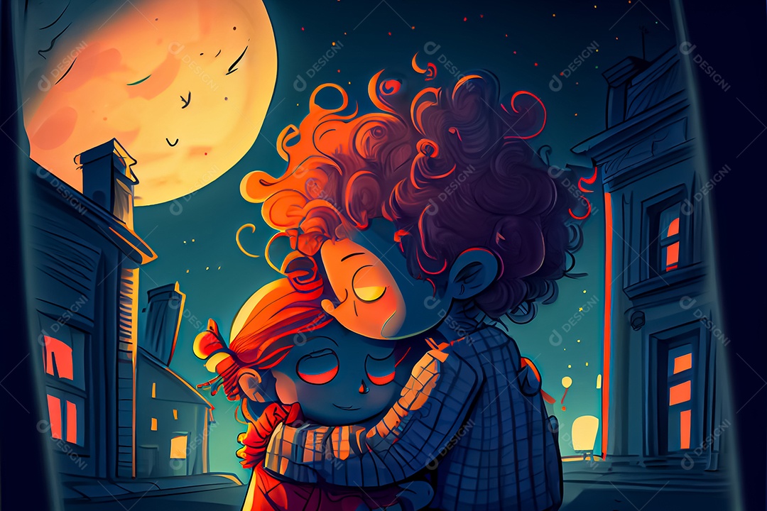 Casal masculino e feminino dos desenhos animados, observando o céu ao entardecer