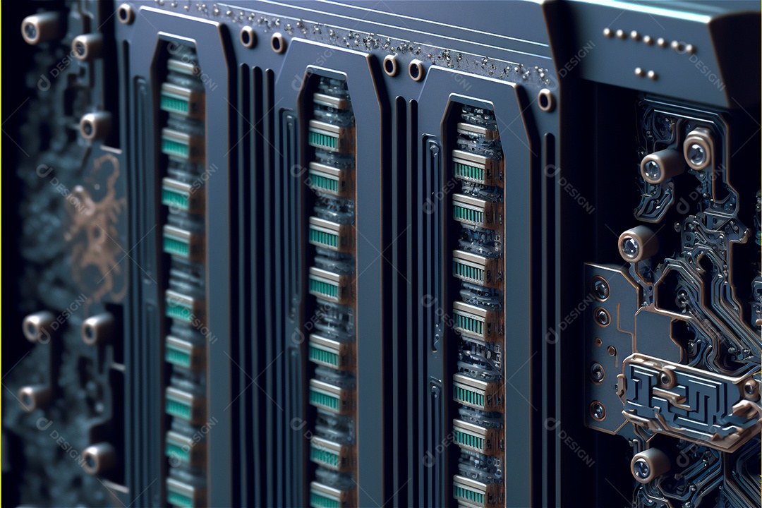 Placa mãe do computador ou placa de circuito eletrônico da placa mãe. Fundo do conceito de microeletrônica de tecnologia. Tiro macro, foco seletivo. Imagem gerada