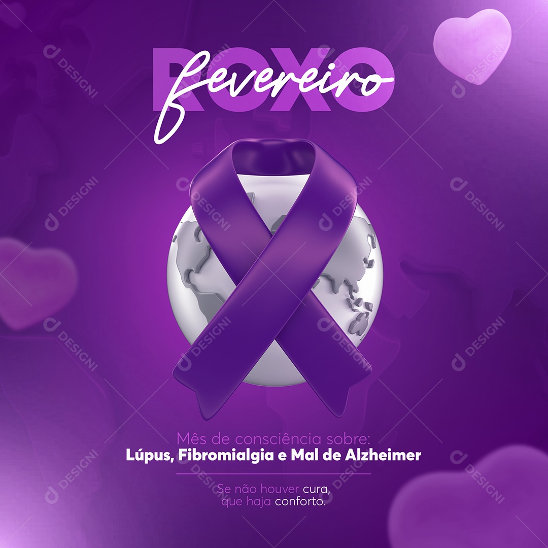 Purple February Month to Combat Lupus Fibromyalgia and Alzheimer's Social Media PSD Editable