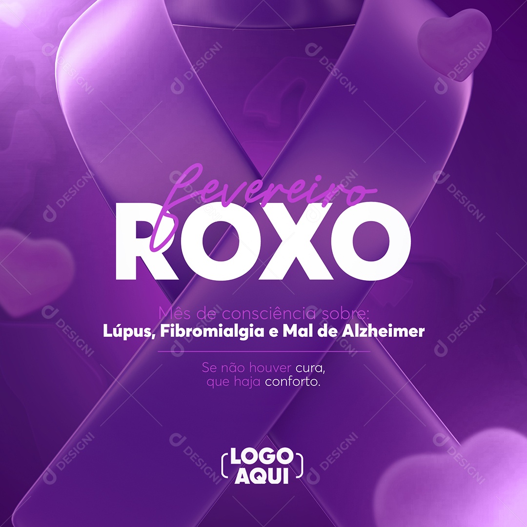 Fevereiro Roxo Mês de Combate ao Lúpus Fibromialgia e Alzheimer Social Media PSD Editável