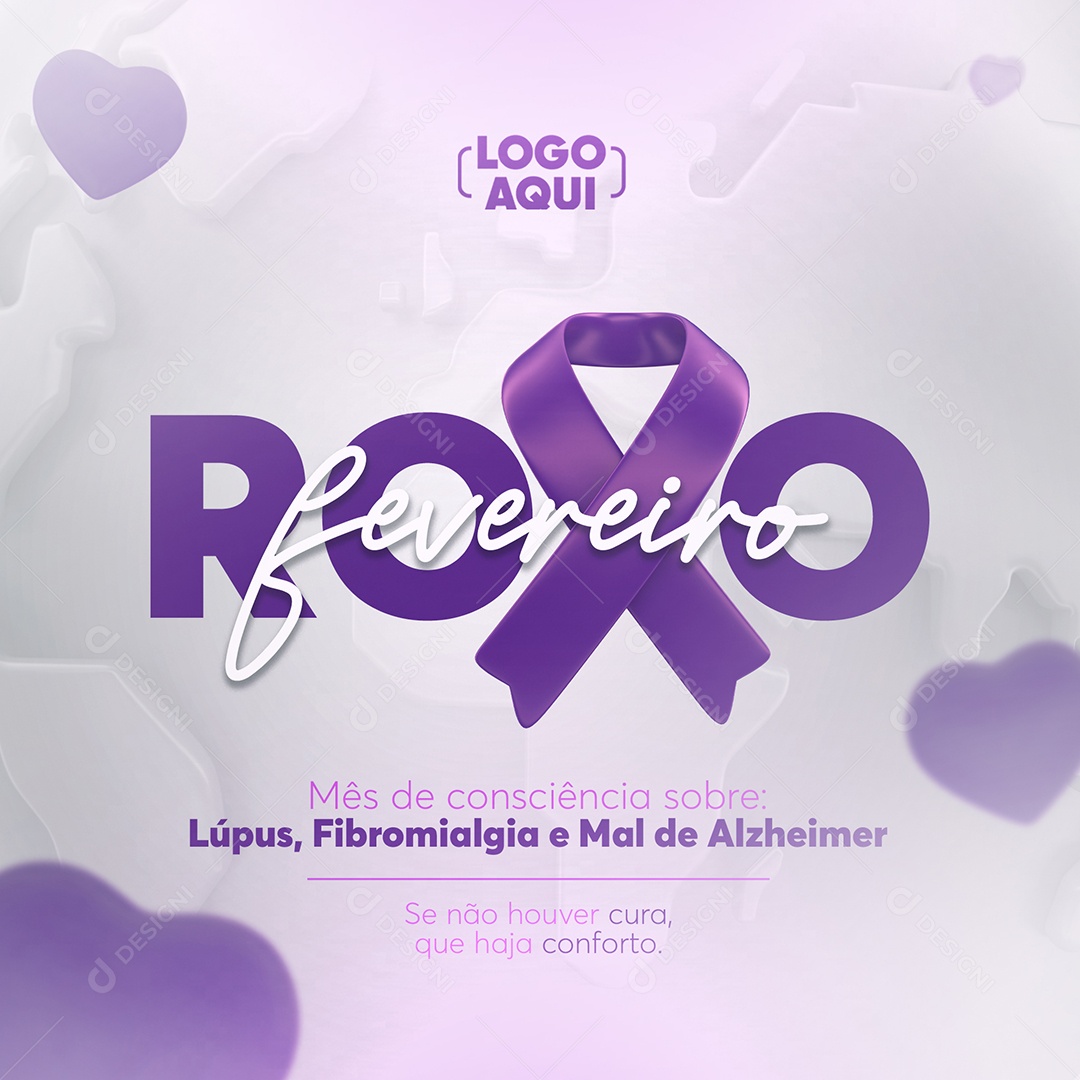 Fevereiro Roxo Mês de Combate ao Lúpus Fibromialgia e Alzheimer Social Media PSD Editável