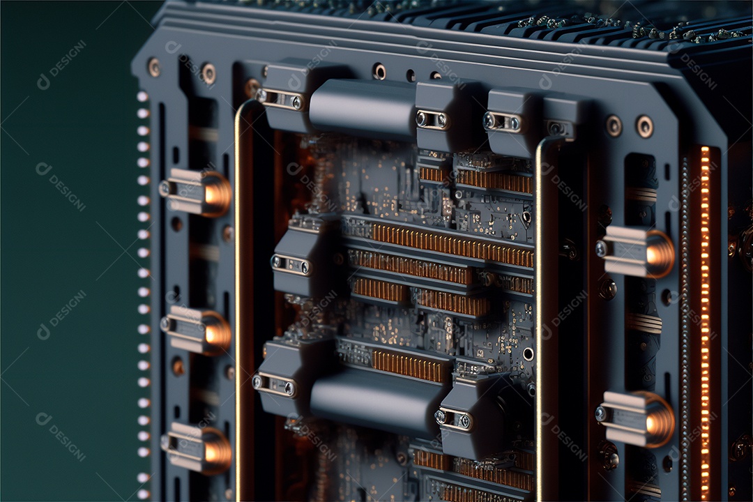 Placa mãe do computador ou placa de circuito eletrônico da placa mãe. Fundo do conceito de microeletrônica de tecnologia. Tiro macro, foco seletivo. Imagem gerada