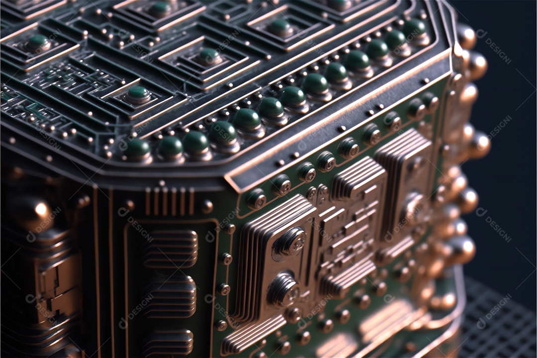 Placa mãe do computador ou placa de circuito eletrônico da placa mãe. Fundo do conceito de microeletrônica de tecnologia. Tiro macro, foco seletivo. Imagem gerada