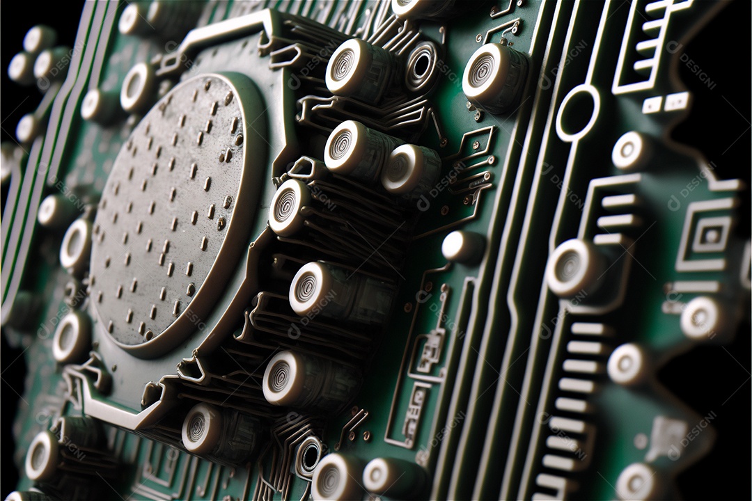 Placa mãe do computador ou placa de circuito eletrônico da placa mãe. Fundo do conceito de microeletrônica de tecnologia. Tiro macro, foco seletivo. Imagem gerada