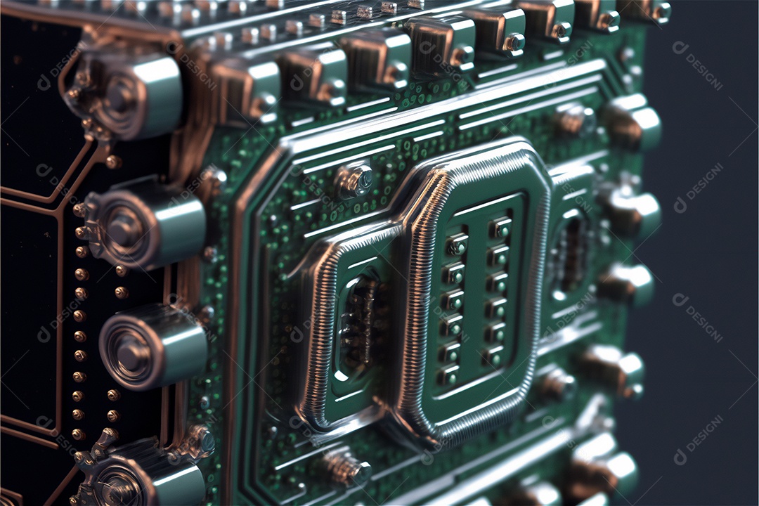 Placa mãe do computador ou placa de circuito eletrônico da placa mãe. Fundo do conceito de microeletrônica de tecnologia. Tiro macro Imagem gerada