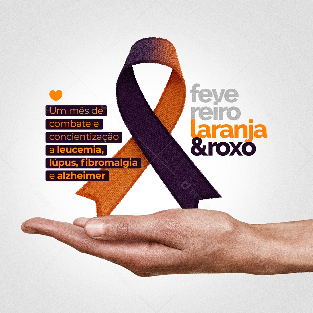 Fevereiro Laranja e Roxo Um Mês de Combate e Conscientização a Leucemia Social Media PSD Editável