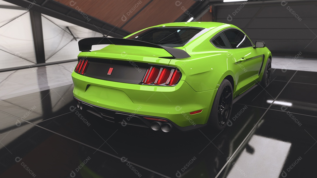 Ilustração verde Ford Shelby GT 3D.