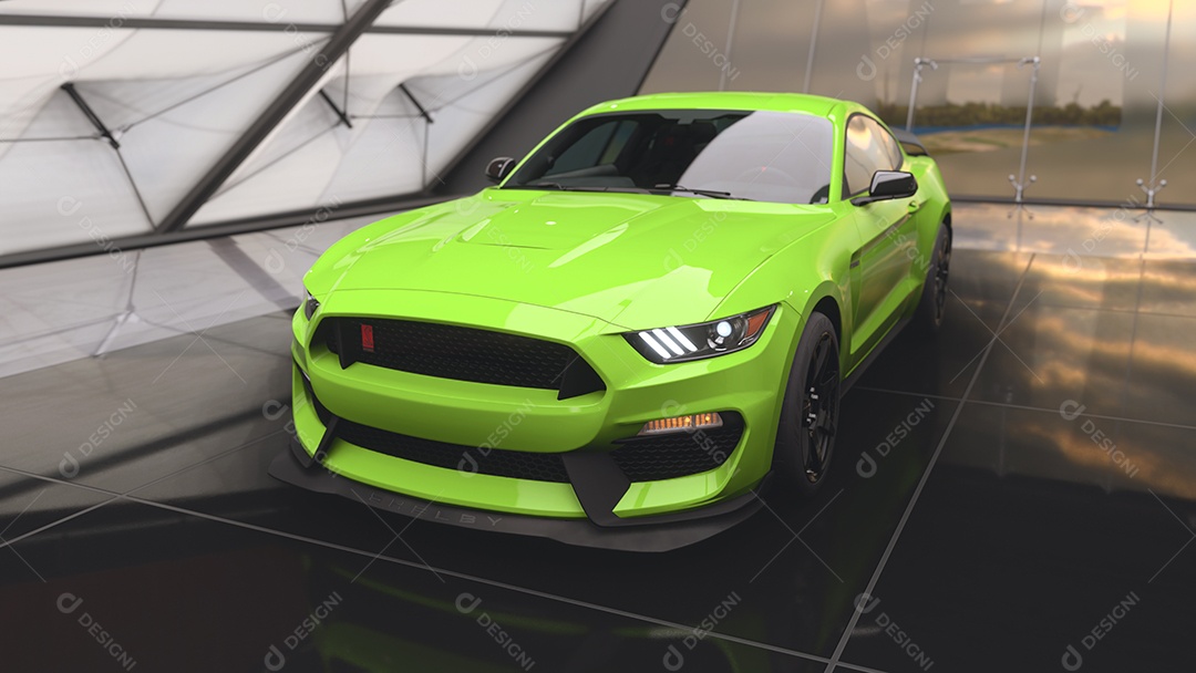 Ilustração verde Ford Shelby GT 3D.