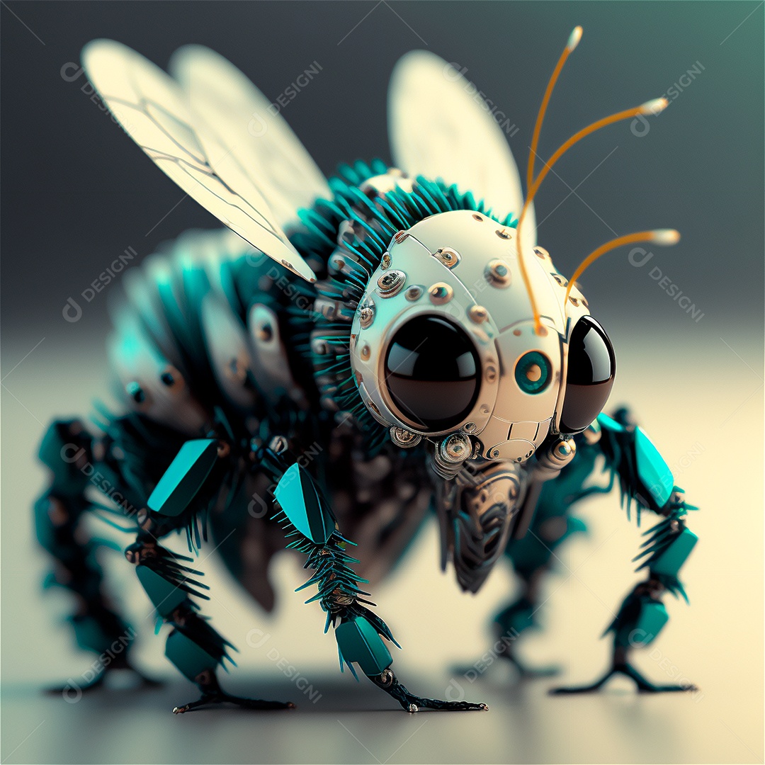 Inseto de drone de espionagem de abelha de robô branco mecânico. IA gerada. tecnologia de conceito de ficção científica