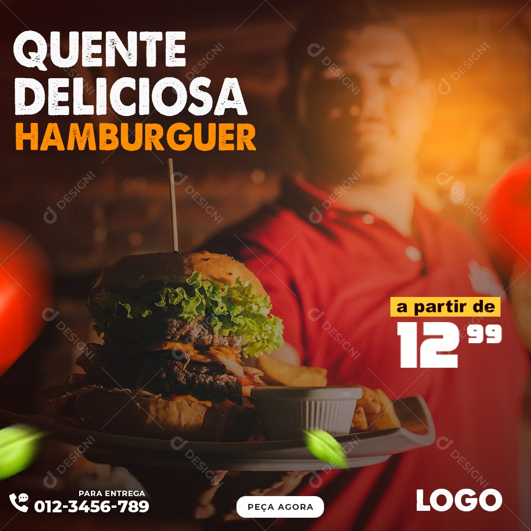 Quente Deliciosa Hamburguer Social Media PSD Editável