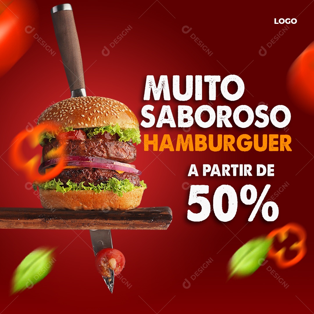 Muito Saboroso Hamburguer A Partir de 50% Social Media PSD Editável