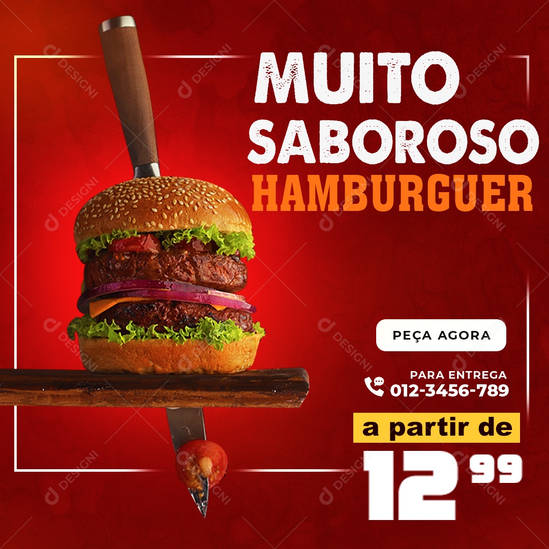 Muito Saboroso Hamburguer Social Media PSD Editável