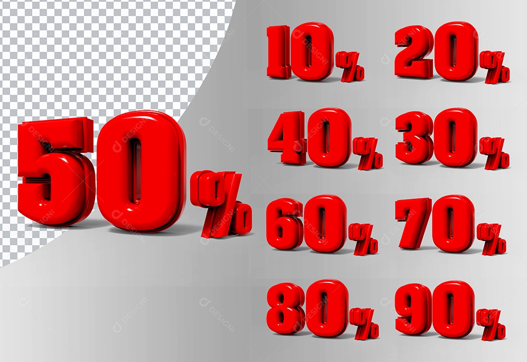 Elementos Para Composição Coleção de Números de Porcentagem 3D PSD