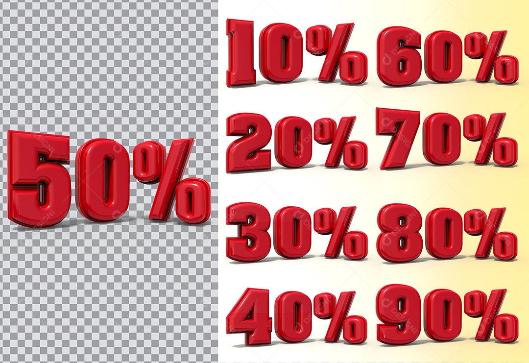 Elementos Para Composição Coleção de Números de Porcentagem 3D PSD