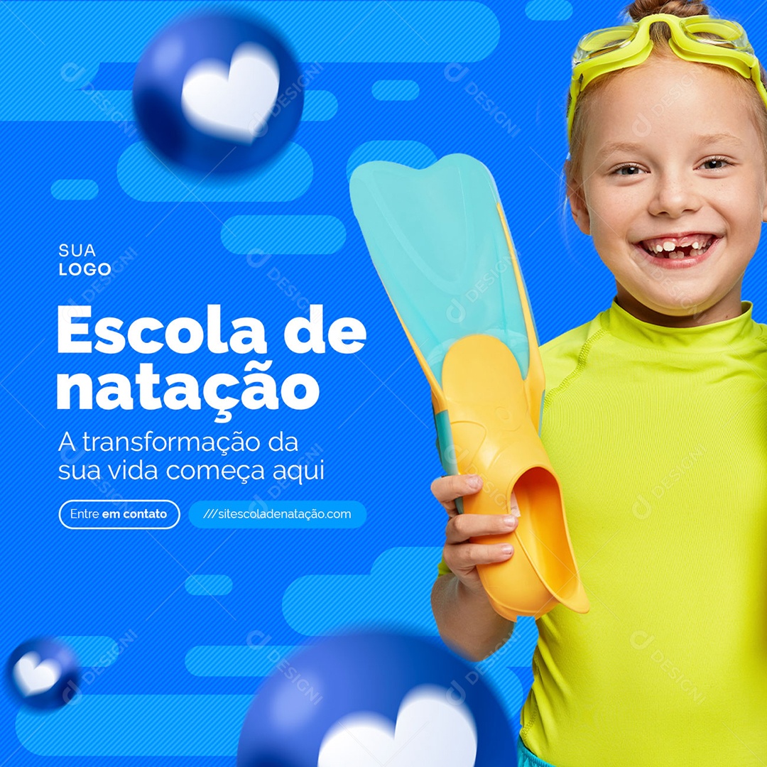 Escola de Natação A Transformação da Sua Vida Começa Aqui Social Media PSD Editável