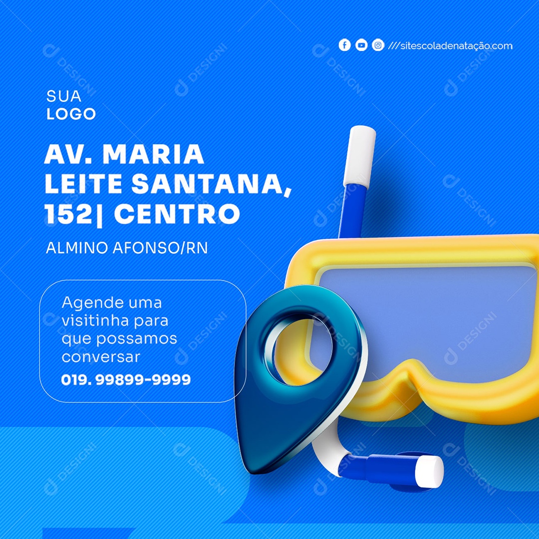 Agende um Visitinha para Que Possamos Conversar Escola de Natação Social Media PSD Editável