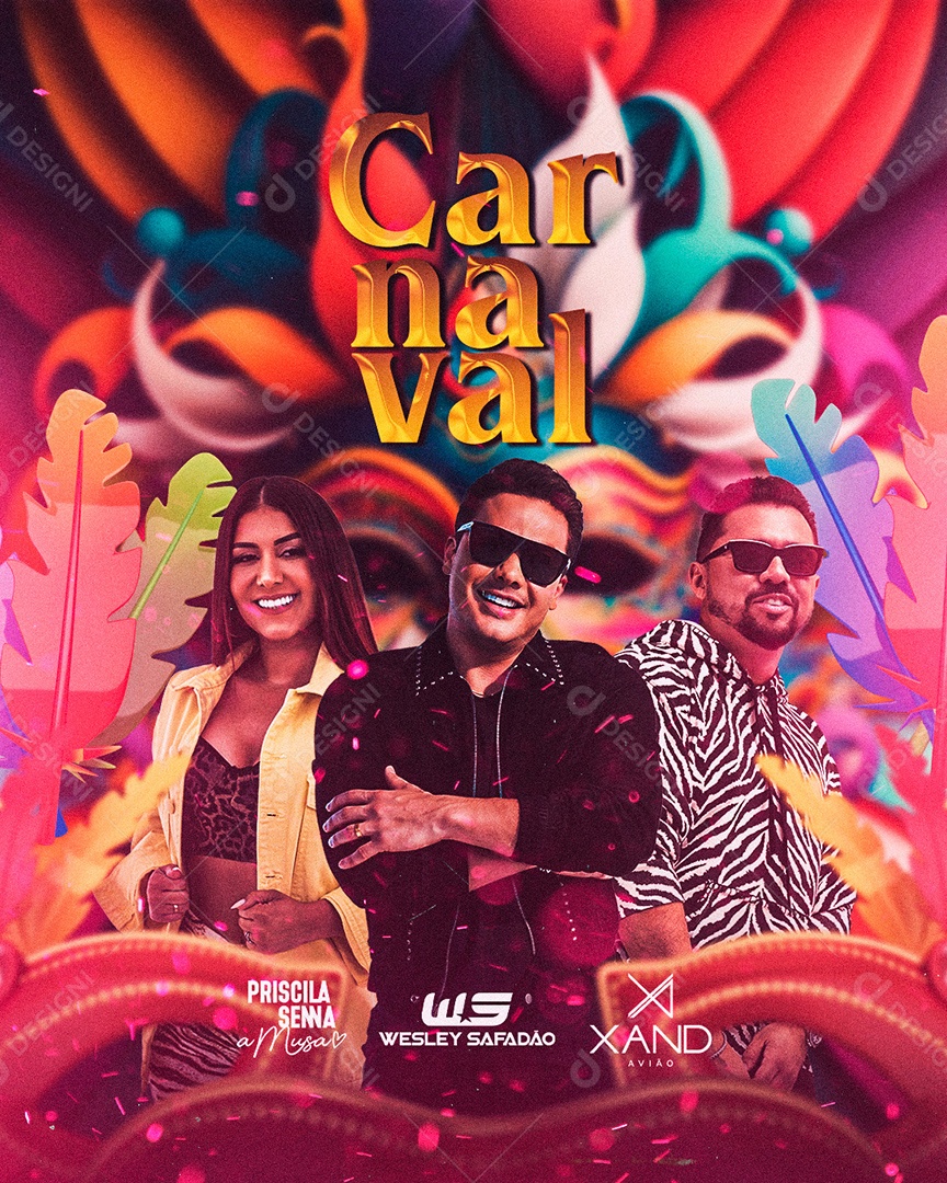 Carnaval Flyer Priscila Senna Wesley Safadão Xand Avião Social Media PSD Editável