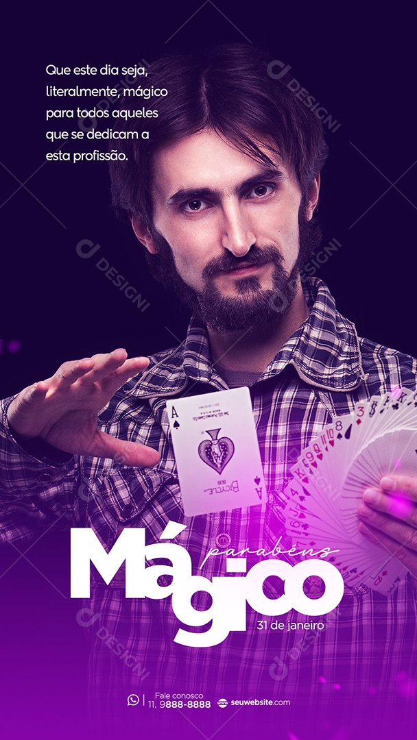 Story Parabéns Mágico 31 de Janeiro Que Este Dia Seja, Literalmente, Mágico Para Todos Aqueles Que se Dedicam a Essa Profissão Social Media PSD Editável