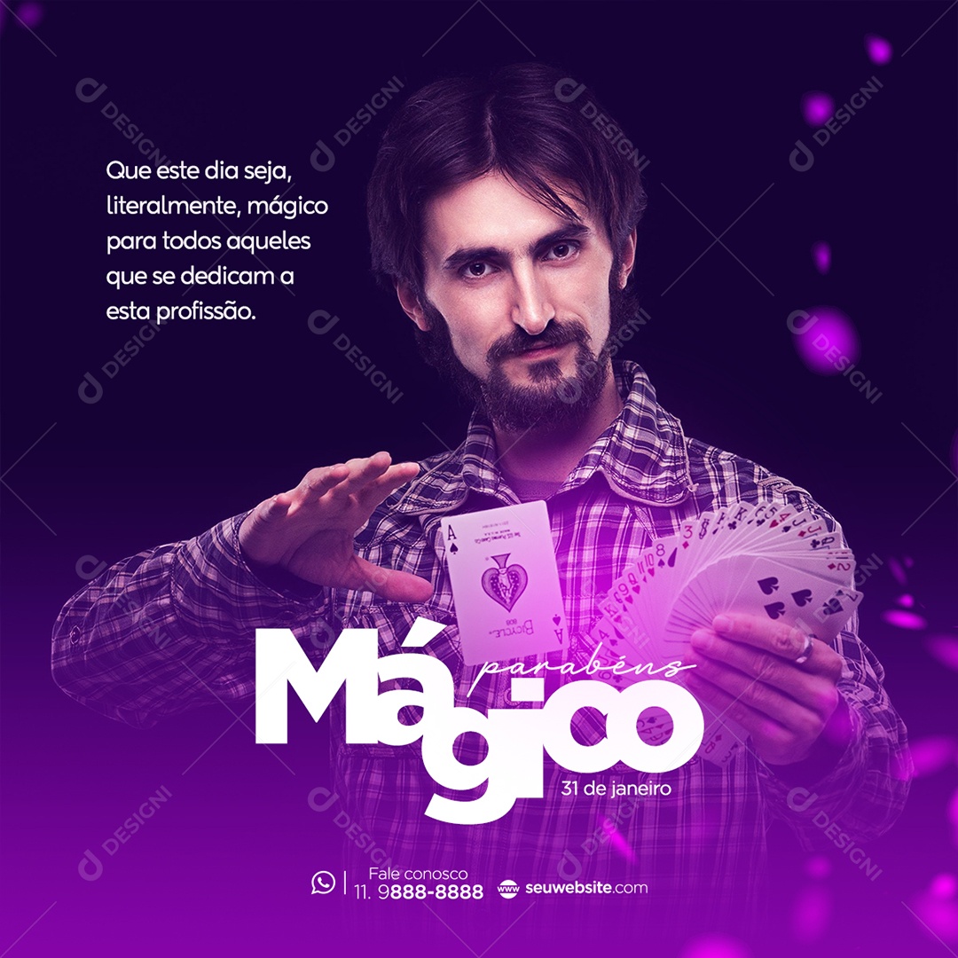 Parabéns Mágico 31 de Janeiro Que Este Dia Seja, Literalmente, Mágico Para Todos Aqueles Que se Dedicam a Essa Profissão Social Media PSD Editável