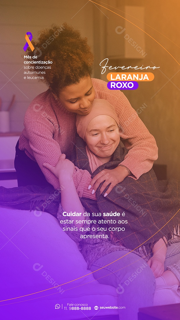 Story Social Media Fevereiro Roxo e Laranja Mês do Combate PSD Editável