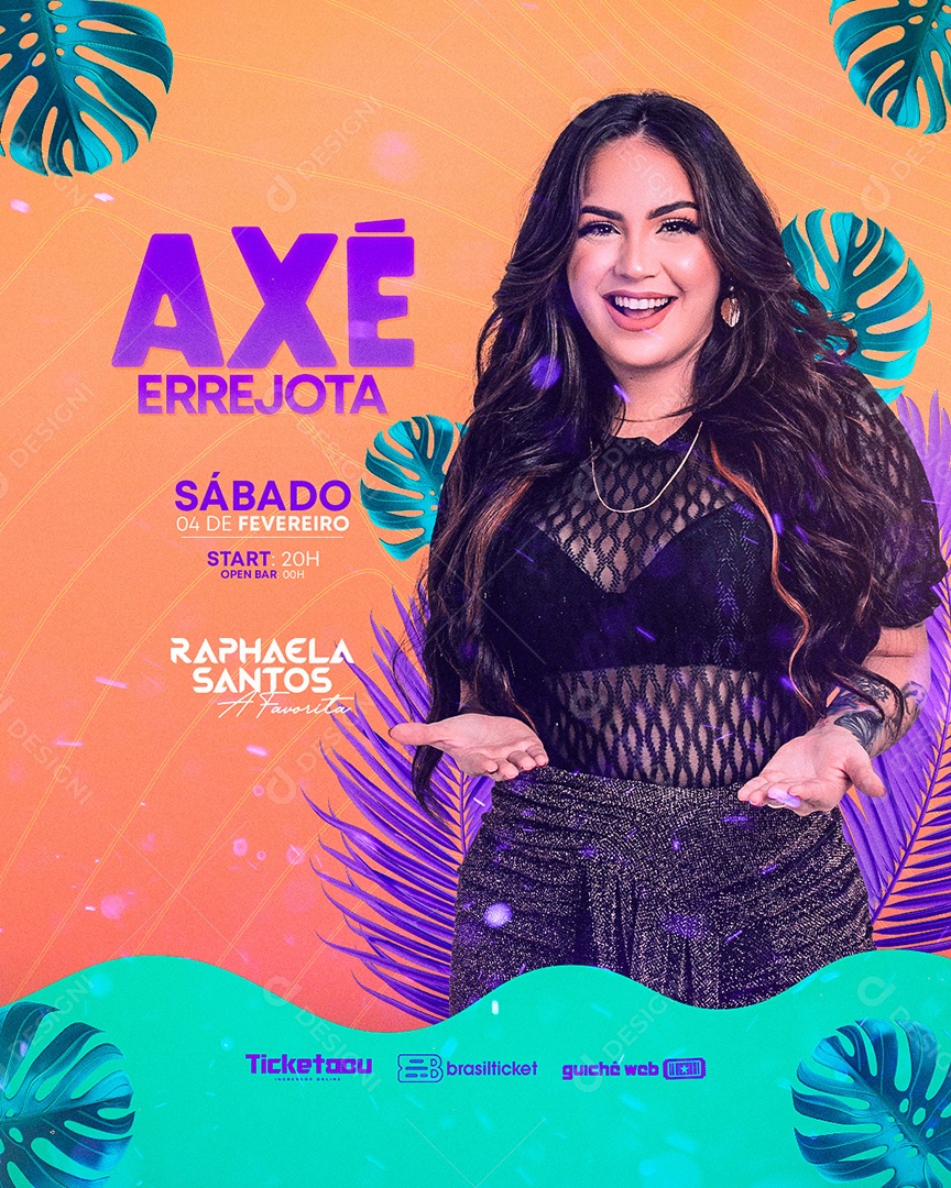 Axé Errejota Raphaela Santos Flyer Social Media PSD Editável