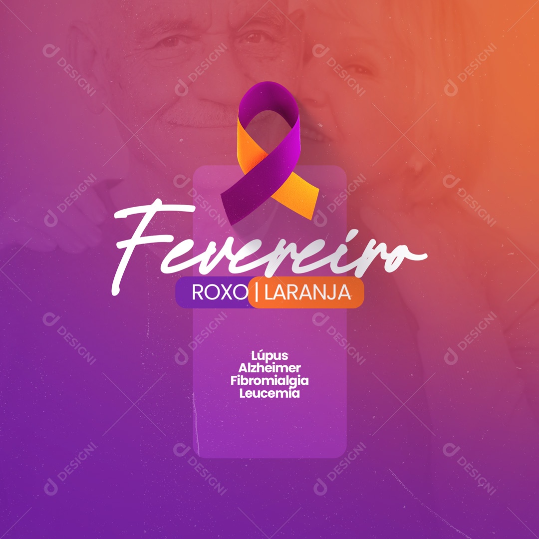 Fevereiro Roxo e Laranja Social Media PSD Editável