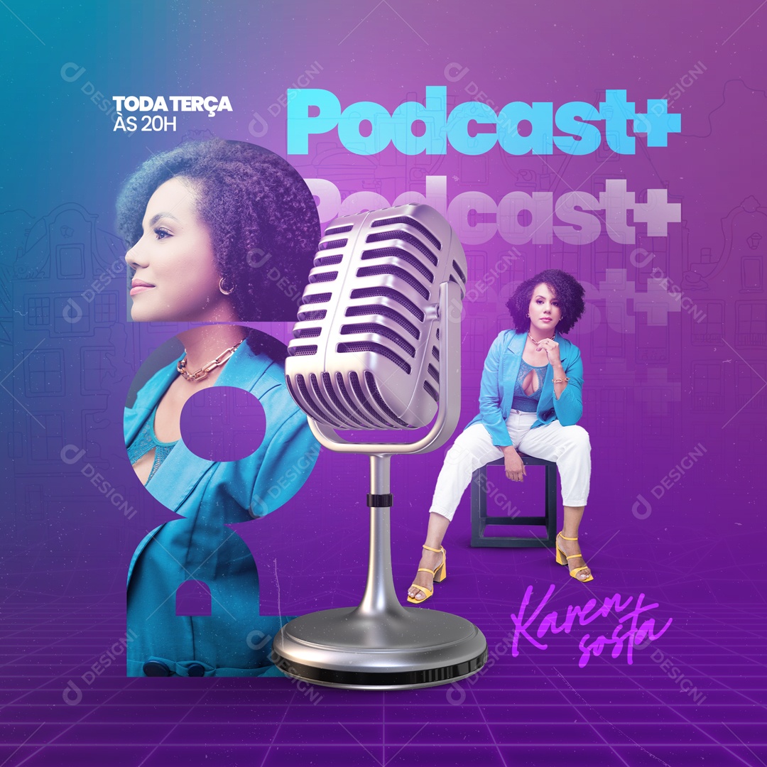 Podcast + Rádio Social Media PSD Editável