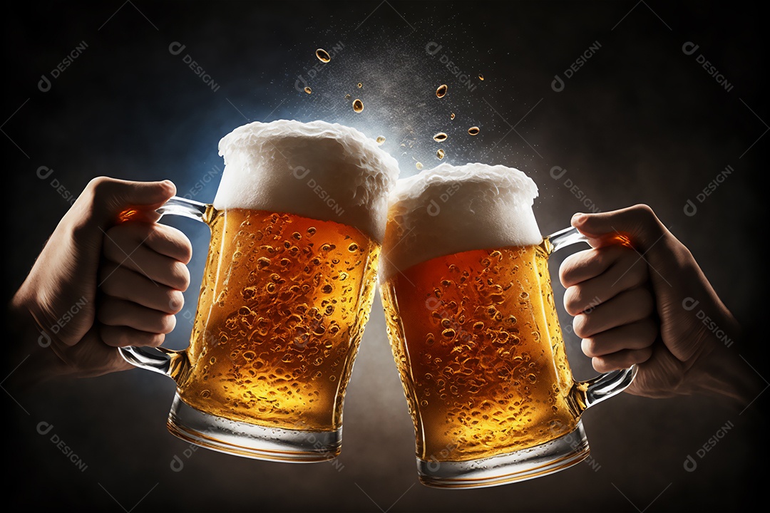 Mãos de pessoa segurando copo de cerveja sobre fundo isolado