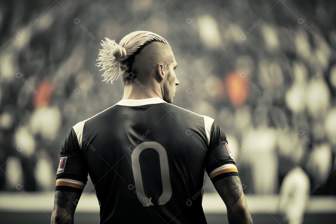 Jogador de futebol sobre campo de futebol