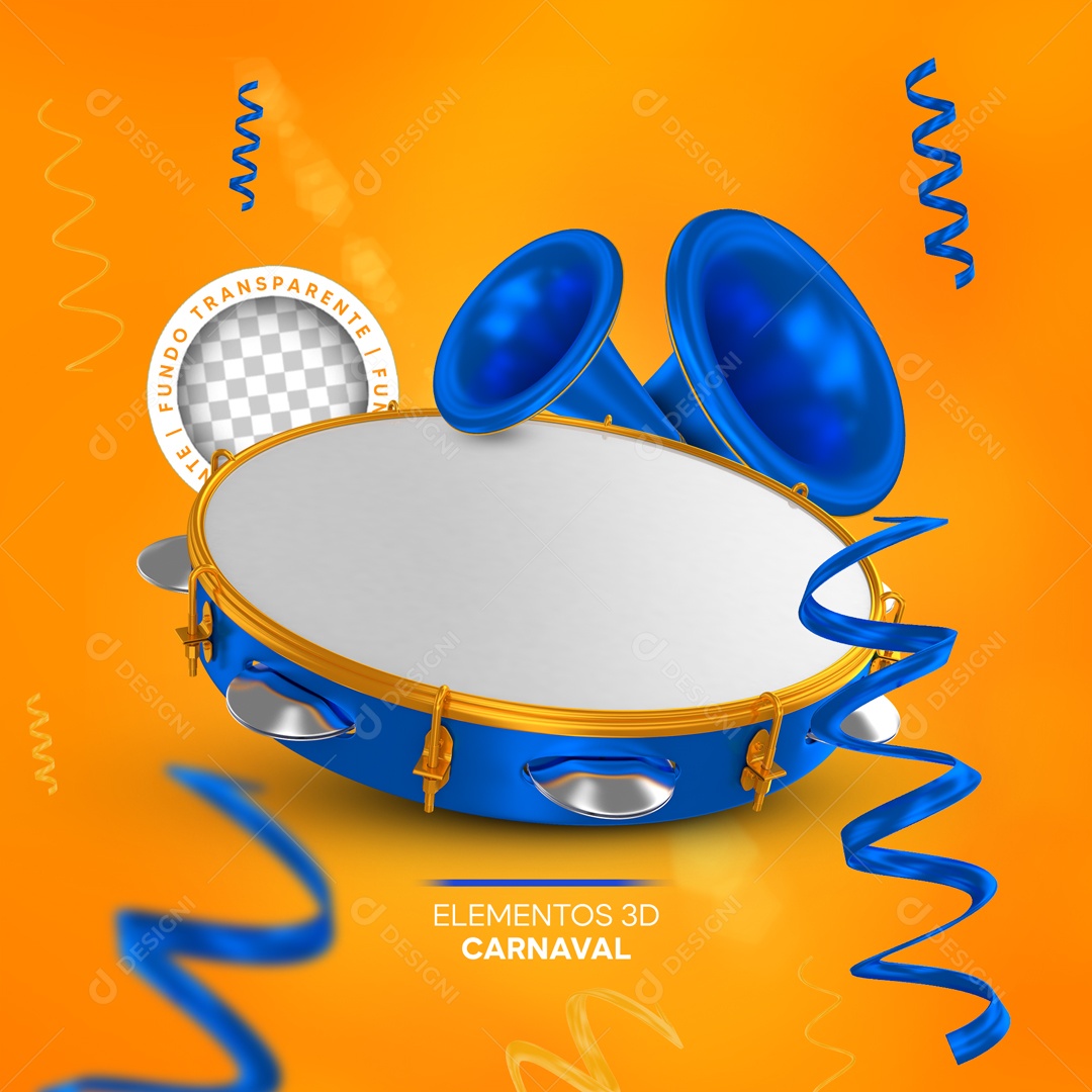 Elemento 3D Para Composição Pandeiro e Cornetas PSD